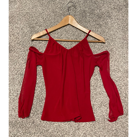 Vintage Muaa Womens Top Medium Red Cold Shoulder Cropped Stretch Grunge 90s Y2K - Picture 1 of 7